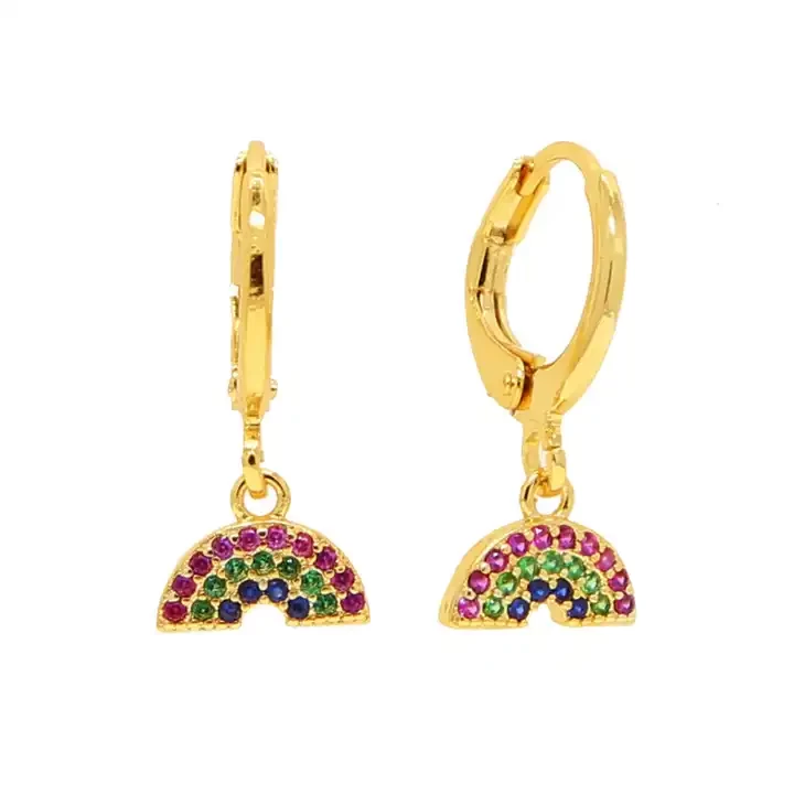 New Rainbow Shape Stud Earring Pave Colorful CZ Jewelry Cute Lovely Watermelon Drop Charm Dangle Earring