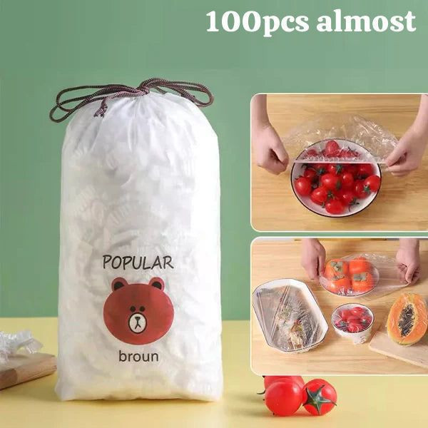 Fresh Keeping Bags 100Pcs Elastic Plastic Food Storage Covers ,PE Cling Film Bag,Used for Fruit Preservation and Food Storage