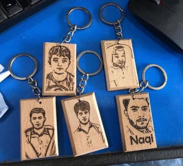 Wood Important Biscuits Shape Keychain White Your Favorite Picture Sketch Your Name And Your Company's Logo
