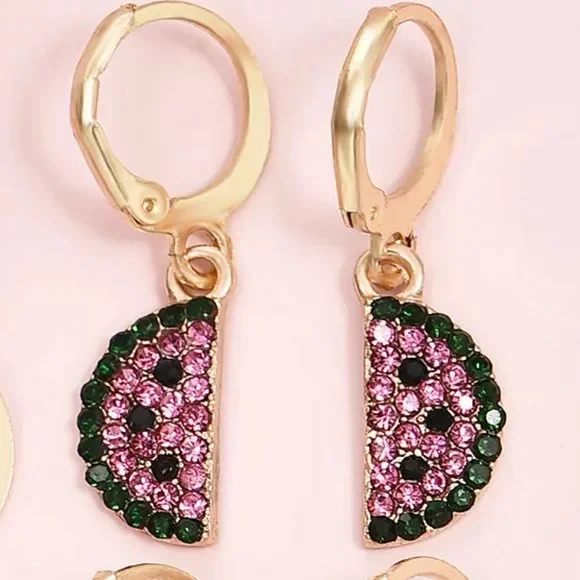 Pink & Green Rhinestone WATERMELON Earrings