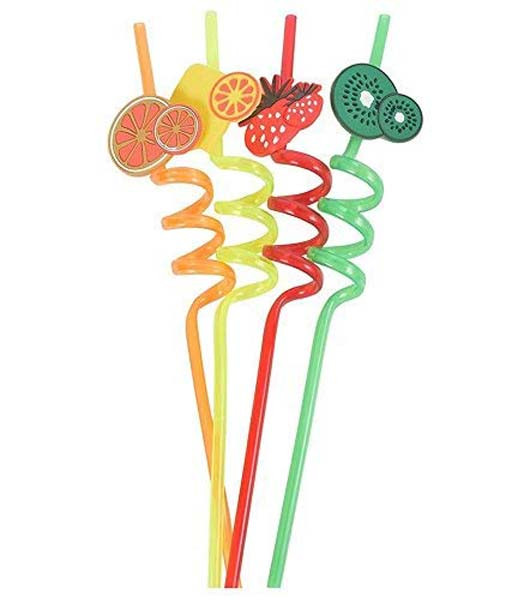 Plastic Reusable Fruit Shape Spiral Drinking Straw Pack of 4