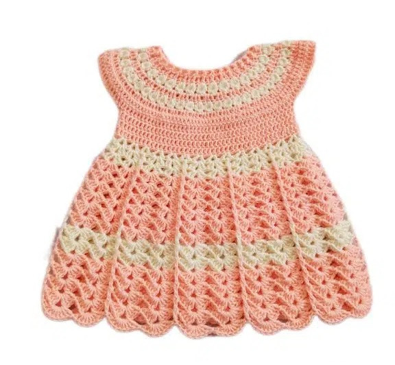 Handcrafted Crochet Baby Girl Frock - Adorable Pink Princess Dress for Infants and Toddlers
