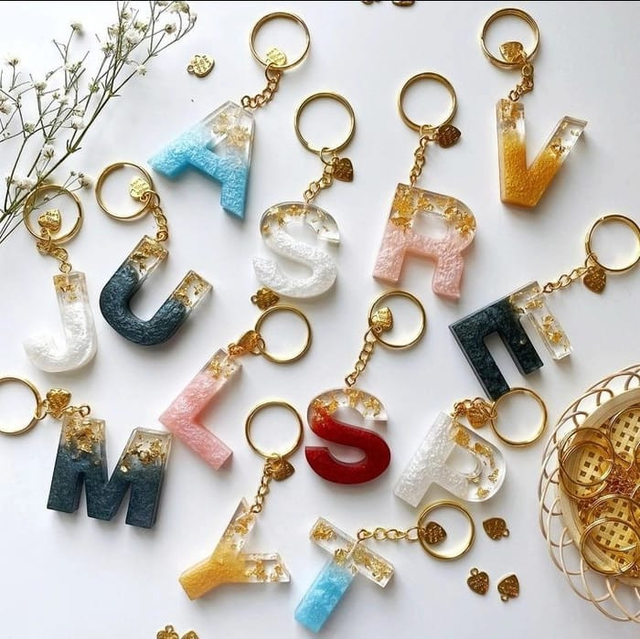 Alphabets Resin Art Key Chain